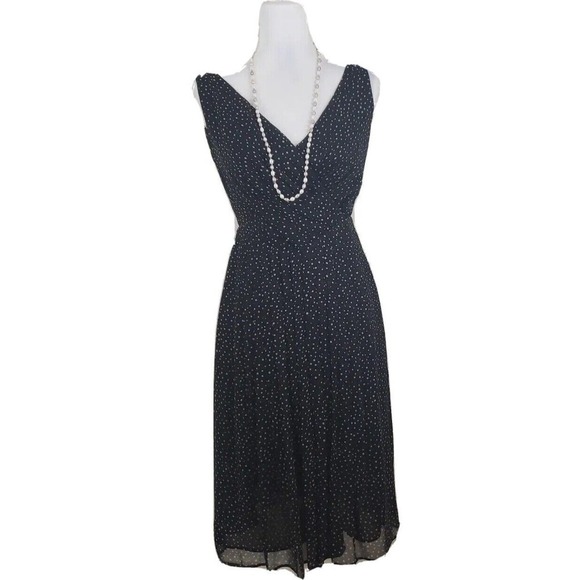 Talbots ~Woman Size 2Petite~ Black/Beige Polka Dot Silk Flare Pleats Dress. - Picture 12 of 12